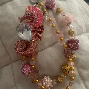 Pink Seahorse Charm Keychain